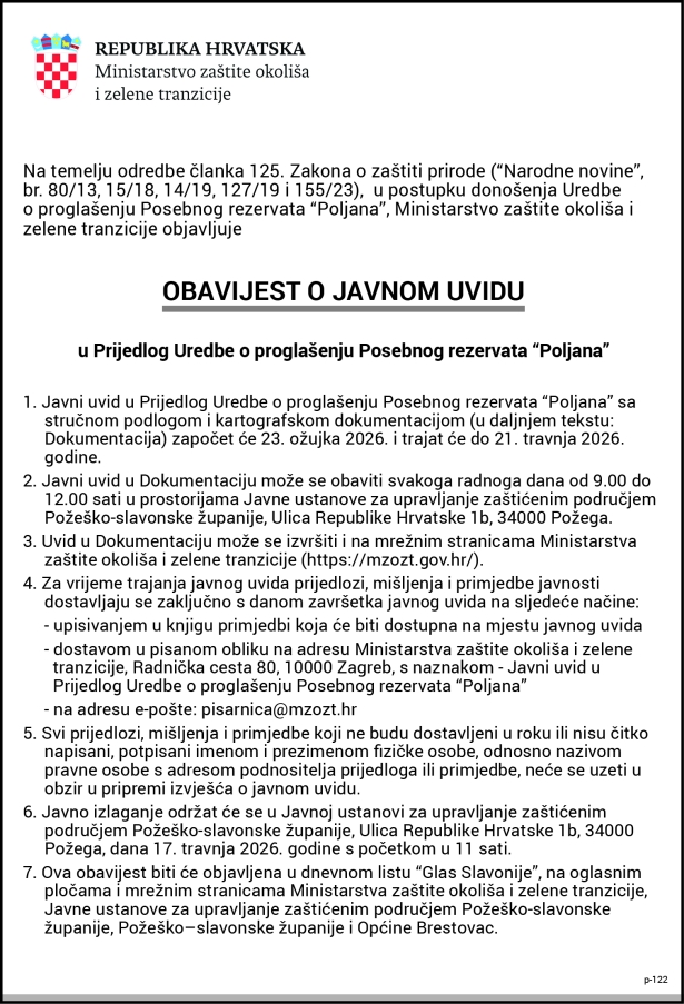 Obavijest o javnom uvidu
